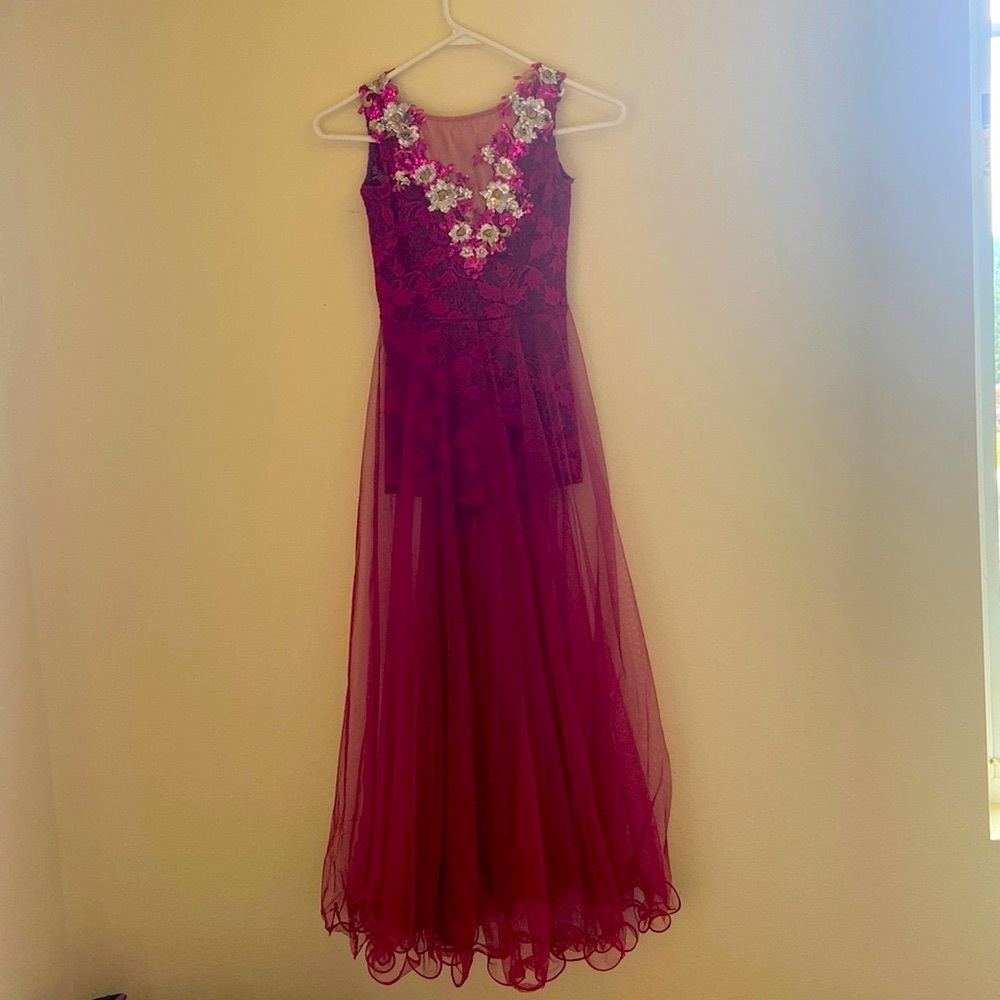 Weissman girls lyrical dance costume pink/purple lace  bodice and mesh skirt